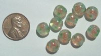 10 9x6mm Green with Flower Lampwork Disks
